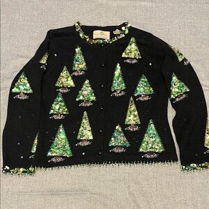 Vintage Philip and Jane Gordon Black Sequin Christmas Tree Cardigan